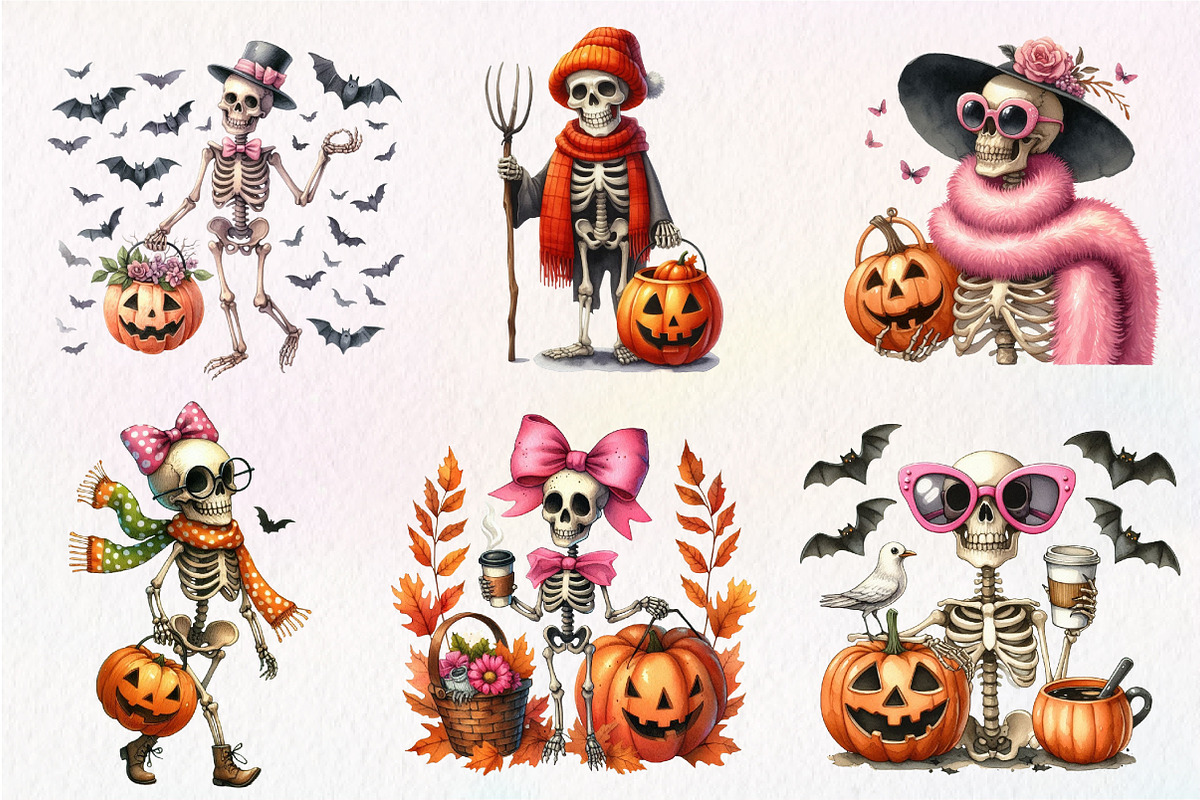 Funny Halloween Skeleton Clipart, an Illustration by CreationArt (Photo 5 of 5)