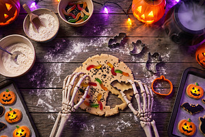 halloween, a skeleton cooking