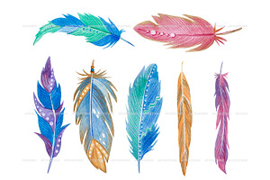 Watercolor Colorful Feathers Clipart