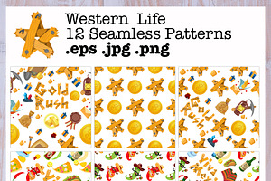 Western Life. 12 Seamless Patterns