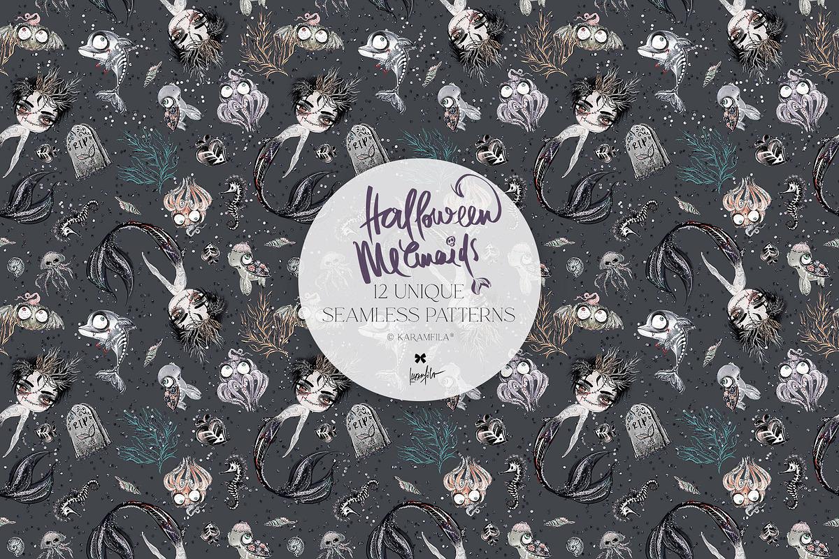 Halloween Mermaids Spooky Patterns, a Pattern Graphic by KaramfilaS (Photo 18 of 19)