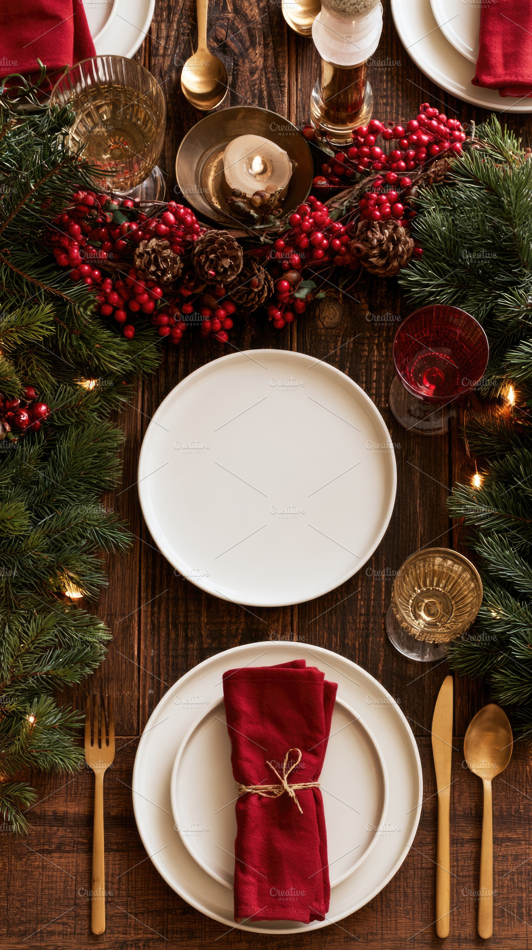 Elegant Christmas dinner table setting with festive decorations, a Holiday Photo by José Manuel Gelpi
