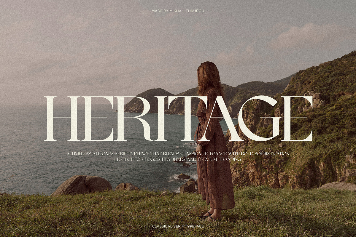HERITAGE - ELEGANT & CLASSICAL SERIF, a Serif Font by Mikhail Fukurou (Photo 1 of 8)