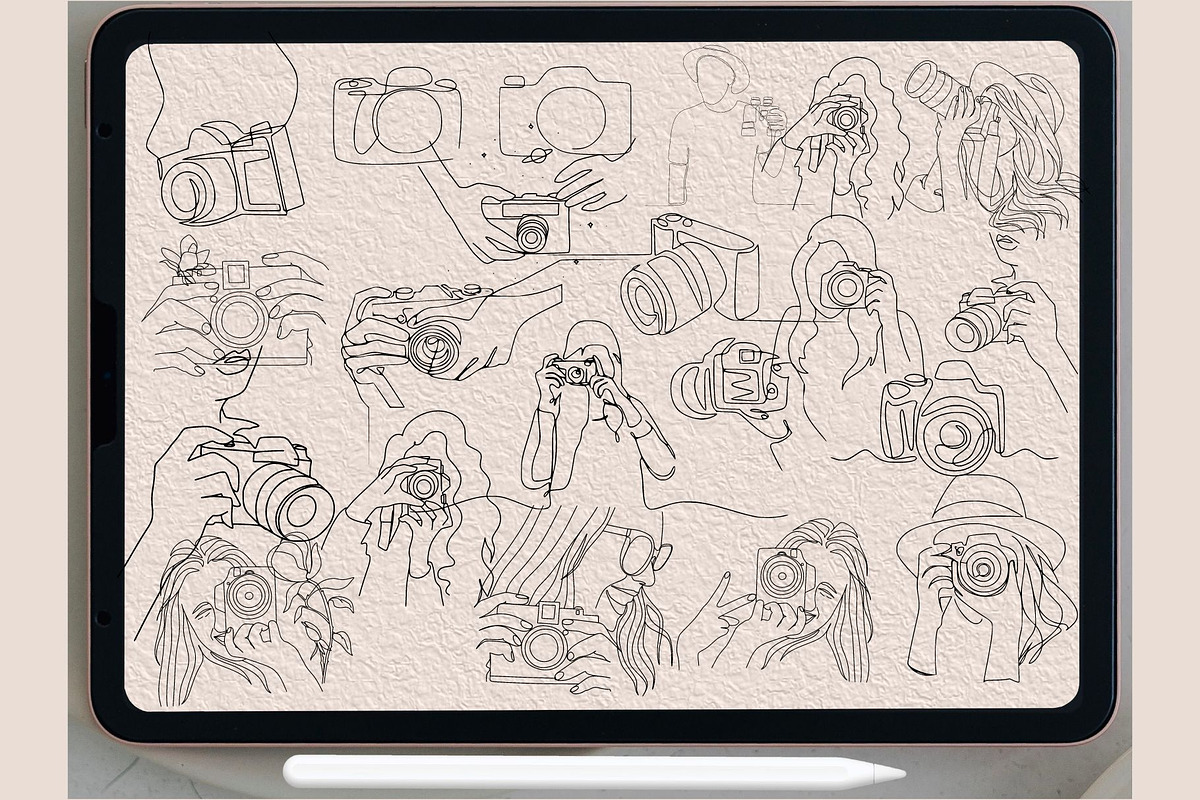 66 camera line art PROCREATE brushes, a Brush Add-On by TaKong Magics (Photo 2 of 3)