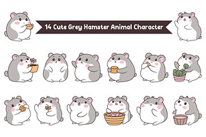 14 Cute Grey Hamster Character, an Animal Illustration by jongcreative