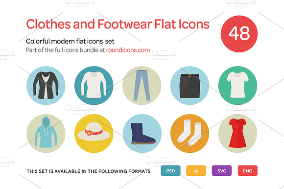 Clothes And Footwear Flat Icons Set