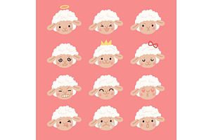 Cute sheeps emoji. Funny curly lamb, an Animal Illustration by YummyBuum