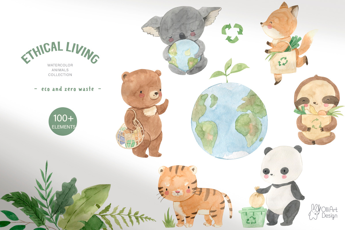 ETHICAL LIVING FRIENDS. Animals set, an Animal Illustration by OlliArtDesign (Photo 12 of 12)