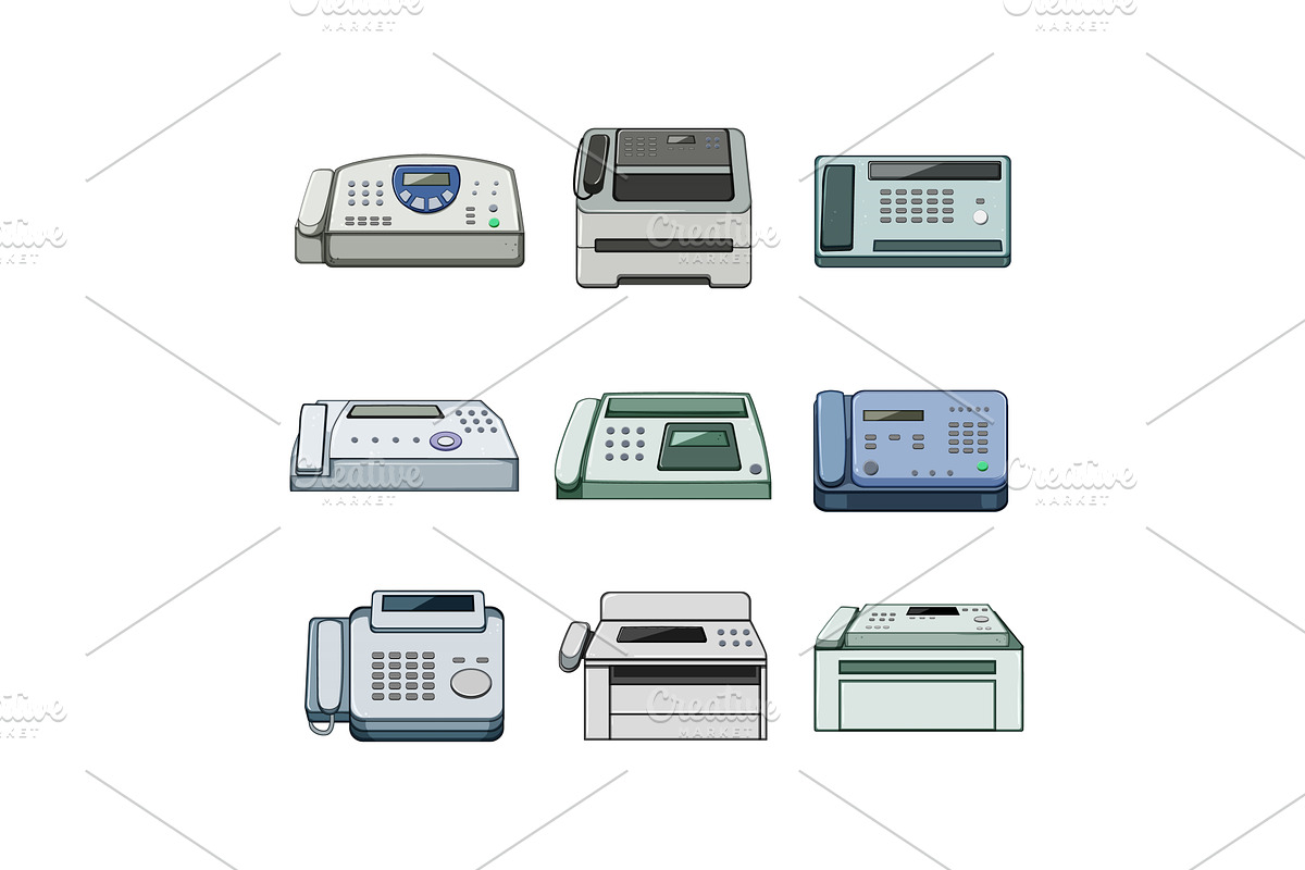 fax machine set cartoon vector, an Object Illustration by pikepicture
