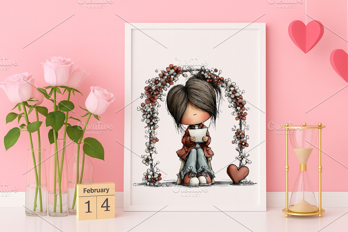 Valentine Flowers and Girls Clipart, an Illustration by Canvas Craft (Photo 6 of 6)