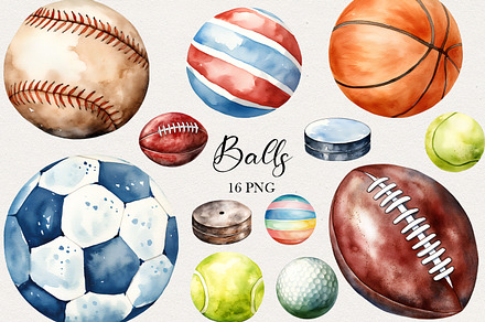 Sport Balls Watercolor Clipart. AI, a Sport Illustration by BonbonnyDesigns
