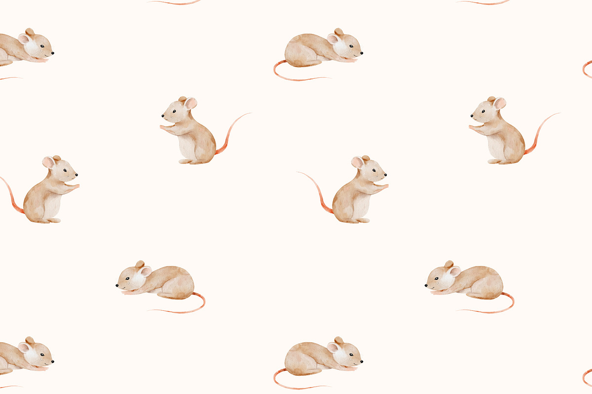 Seamless patterns cute mous, flowers, a Pattern Graphic by Pattern + watercolor (Photo 6 of 13)