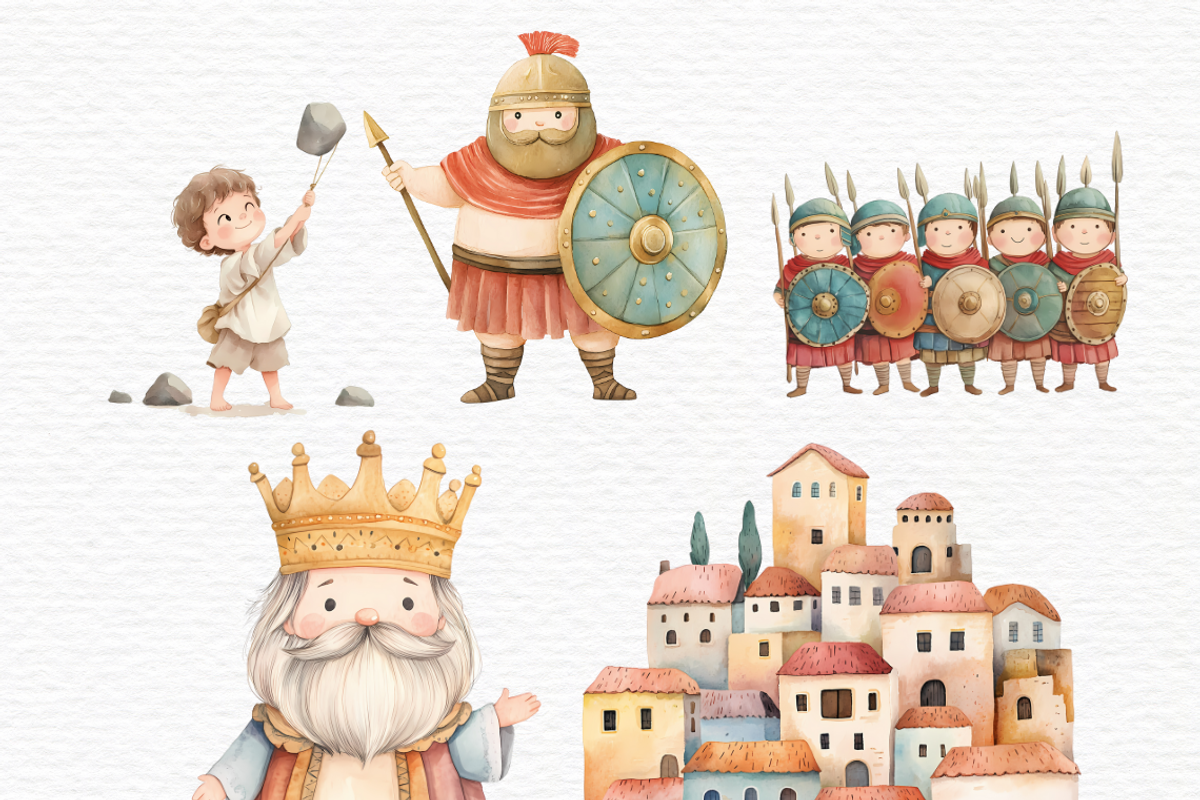 David and Goliath watercolor clipart, an Education Illustration by Invite to Clipart (Photo 2 of 6)