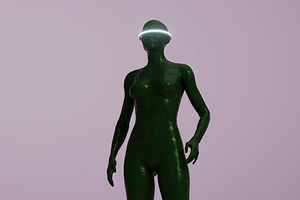 Green circuit humanoid with glowing circular visor