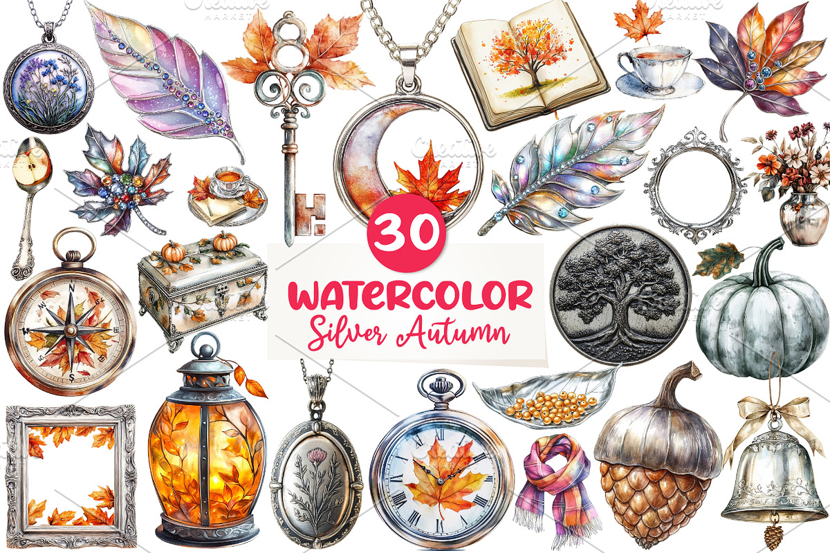 Silver Vintage Aesthetic Autumn Clip, an Illustration by CreationArt (Photo 1 of 5)