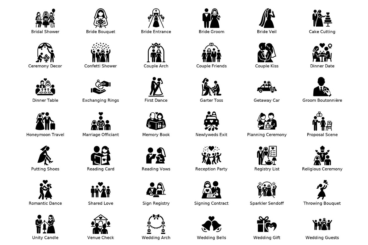 50 Wedding & Marriage Icon Set, an Icon by Symbolic Language