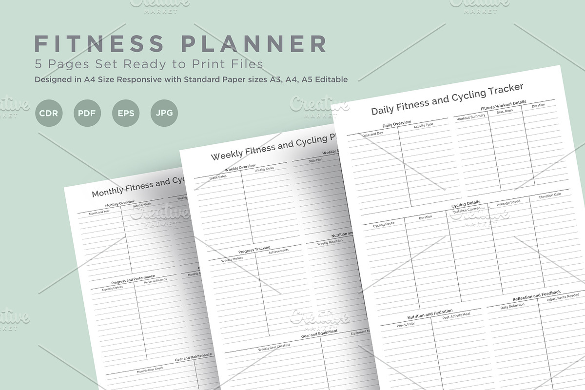 Fitness Planner Pages Set V-10, a Stationery Template by shahsoft (Photo 1 of 3)