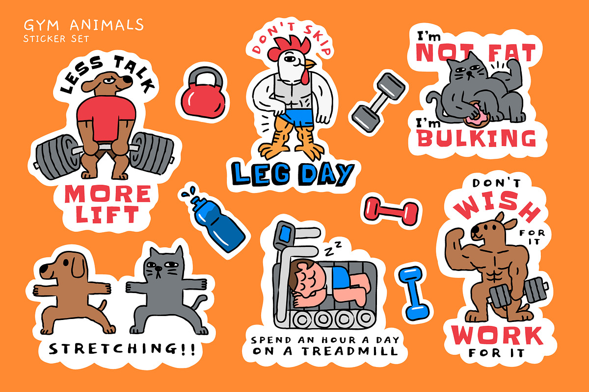 Gym Animals Sticker Set, a Sport Illustration by monkik (Photo 1 of 3)