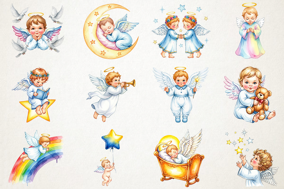 Angel Clipart Baby Angel Clipart Set, an Illustration by RobertsArt (Photo 6 of 7)