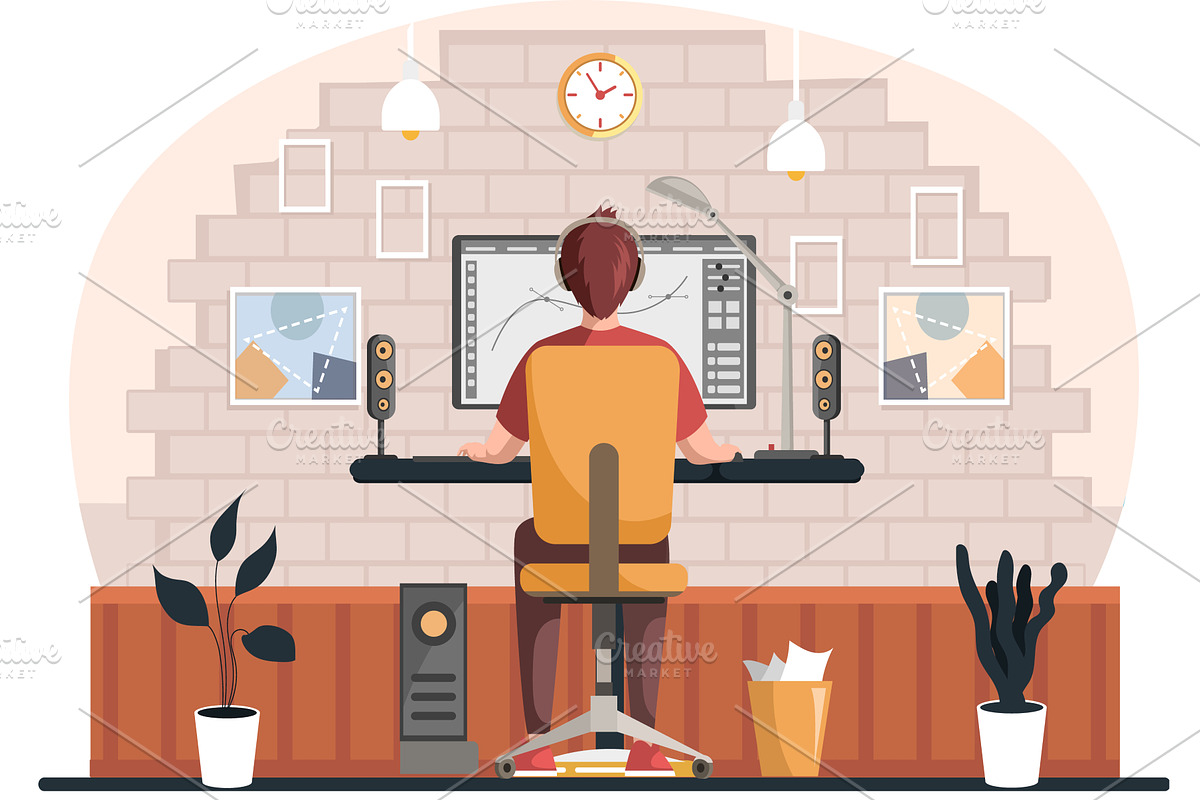 Graphic designer creating his, a Person Illustration by TopVector