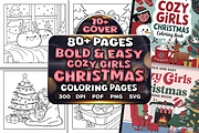 Easy Cozy Girls Christmas Coloring, a Seasonal Illustration by Craftsbeefy (Thumbnail 1 of 4)