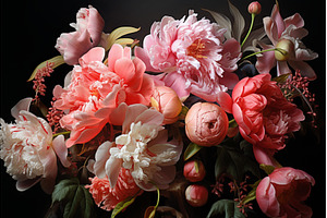 Lush peonies blooming elegantly in a, a Nature Photo by Ylivdesign