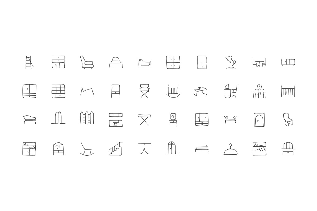 100 Furniture Hand Drawn Doodle Icon, an Outline Icon by Creative Stall (Photo 3 of 3)