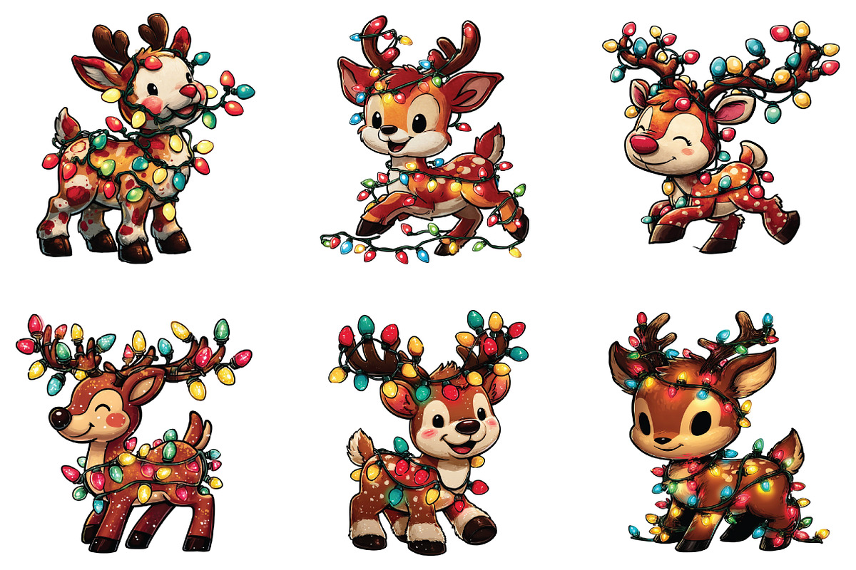 Reindeer Christmas lights Clipart, an Illustration by CraftArtStudio (Photo 3 of 6)