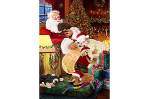 Santa Sleeping with Cockapoo Dog Art