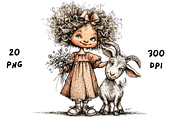 Whimsical Floral Girl and Baby Goat, an Animal Illustration by GiraffeCreative (Thumbnail 19 of 20)