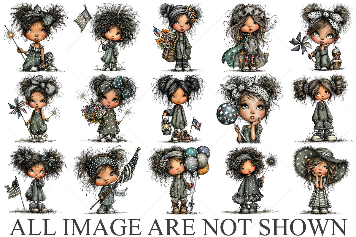 Whimsical 4th of July Girls Clipart, a Seasonal Illustration by Canvas Craft (Photo 4 of 10)