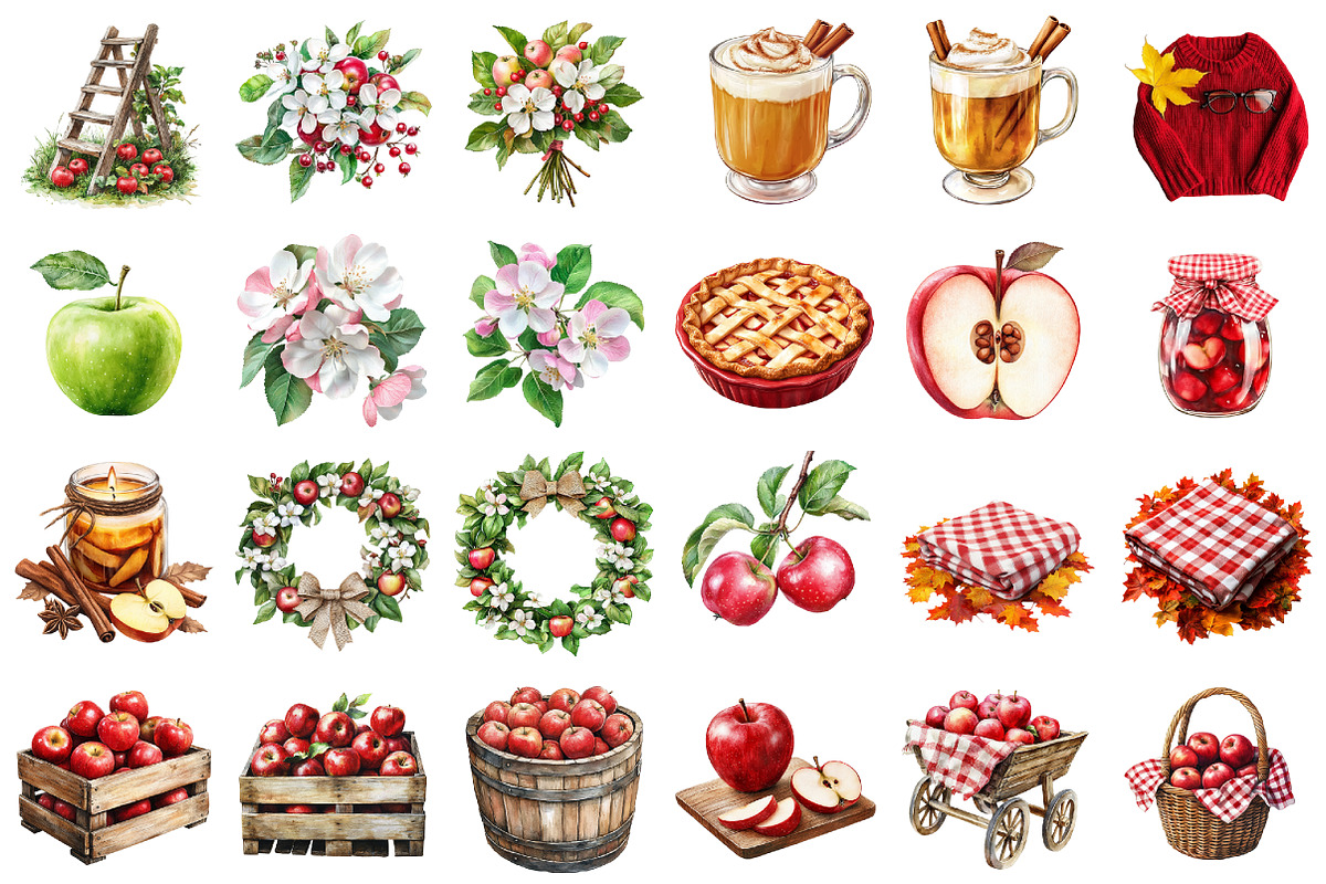 Apple Harvest Watercolor Clipart, a Seasonal Illustration by designcity5 (Photo 2 of 5)