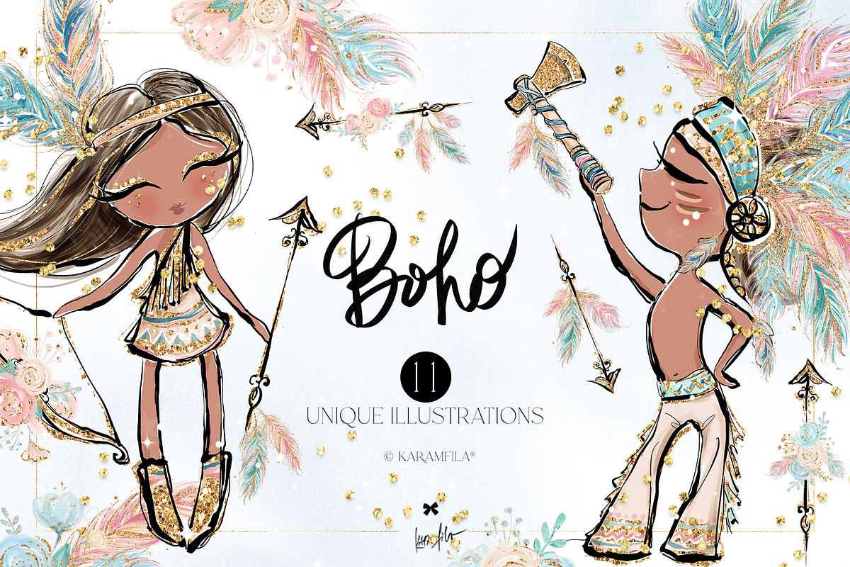 Ethnic Native Boho Children Clipart, a Person Illustration by KaramfilaS (Photo 1 of 6)