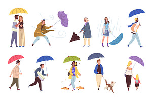 People walk umbrella. Woman man, a Person Illustration by Stock-Smart-Start