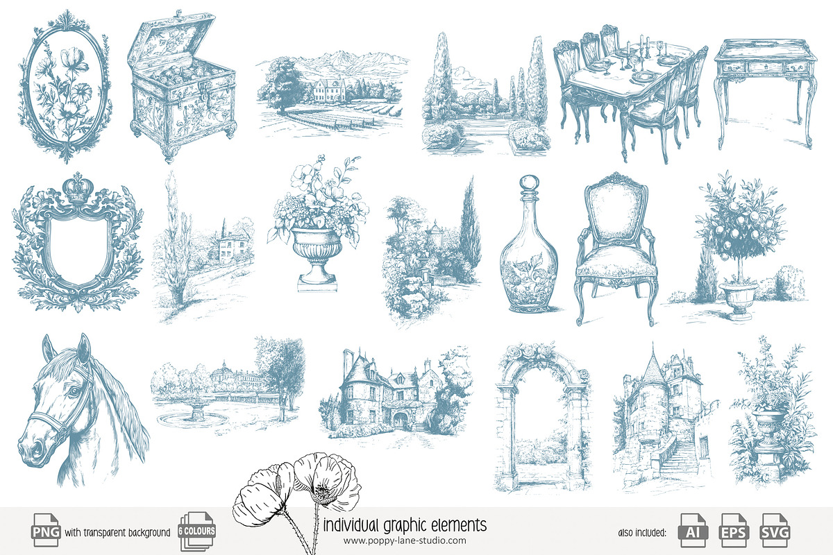 105 line art French Chateau clip art, a Seasonal Illustration by Poppy Lane Studio (Photo 6 of 13)