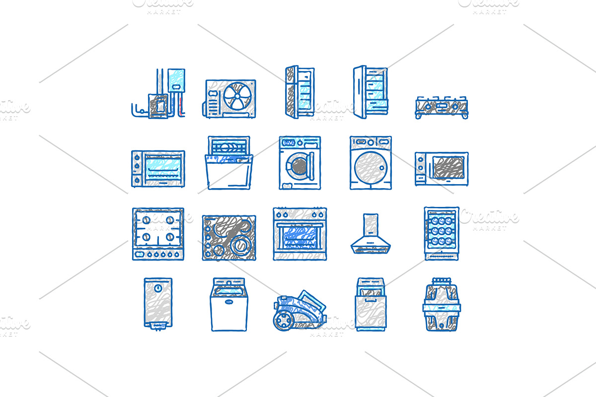Appliances Domestic Equipment Icons, an Object Illustration by pikepicture