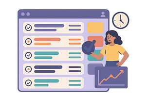 Woman managing tasks on a digital, a Person Illustration by ZinetroN