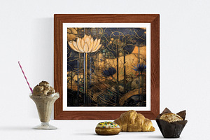 ART NOUVEAU Gold Black Floral Prints