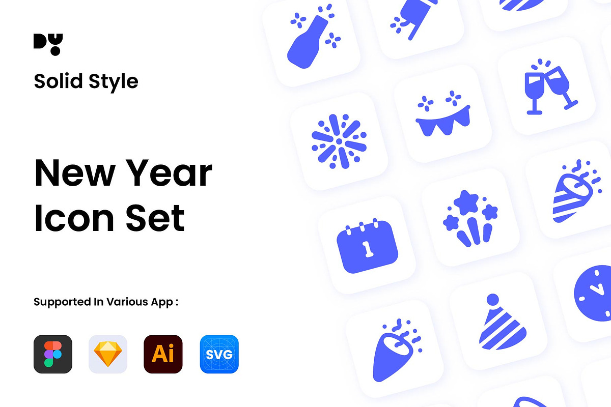 New Year Solid Icon Set, a Solid Icon by DailyYouth (Photo 1 of 4)