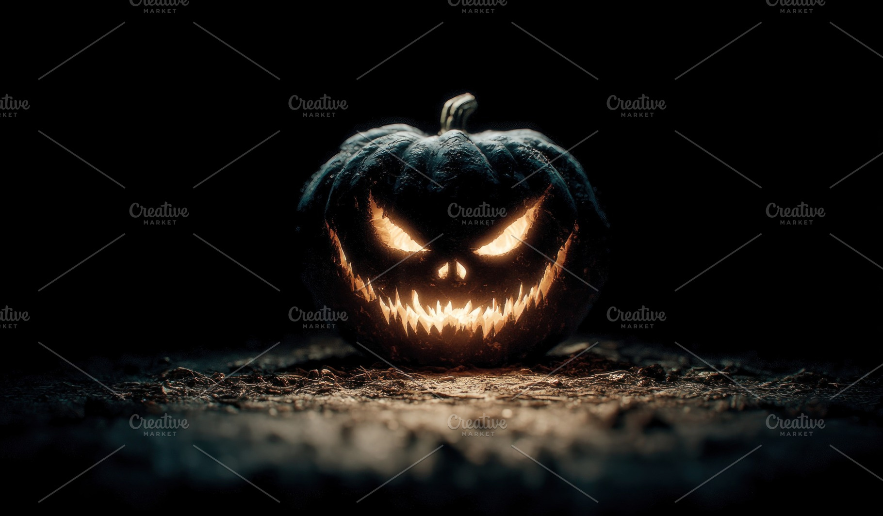 Scary glowing jack o lantern with sharp teeth and sinister eyes, a Holiday Photo by José Manuel Gelpi