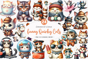 Funny Quirky Cats Clipart, an Illustration by SinaCreation