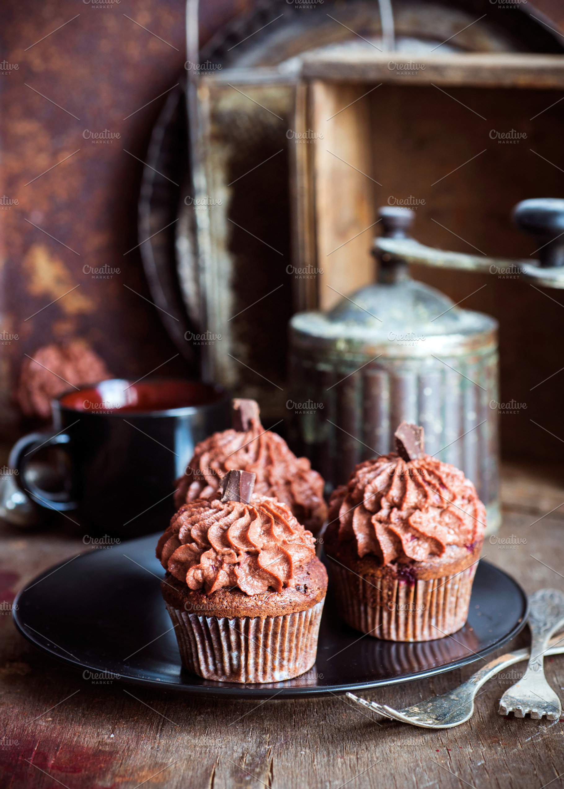 Chocolate cupcakes containing background, bakery, and birthday, a Food & Drink Photo by saharisha