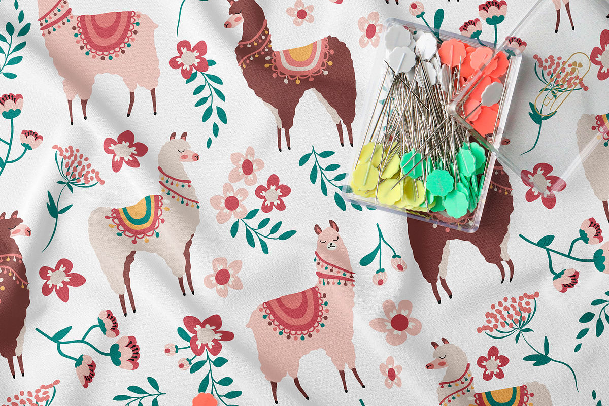 Vector Llama items and patterns, an Object Graphic by Laura Camoe (Photo 5 of 7)