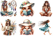 Watercolor Boho Girls Clipart, an Illustration by DreamArtGraphic (Thumbnail 3 of 5)