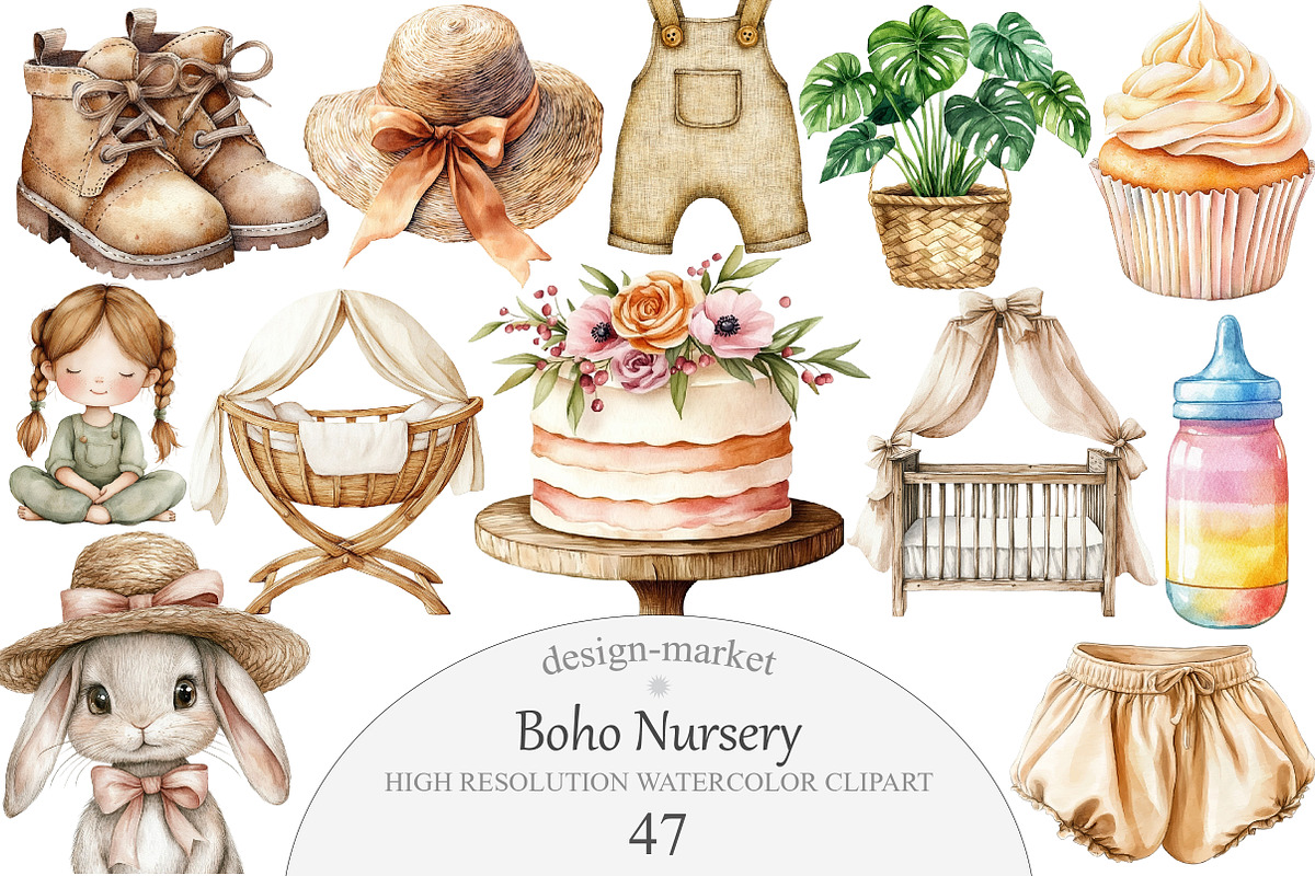 Watercolor Boho Nursery Clipart, an Illustration by Design Market (Photo 1 of 5)