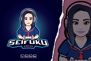 Seifuku Gamer Girl Logo, a Branding & Logo Template by tkzgraphic