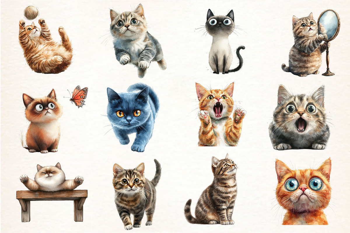 Surprised Funny Crazy Cat Clipart, an Illustration by Dream Creation (Photo 2 of 5)