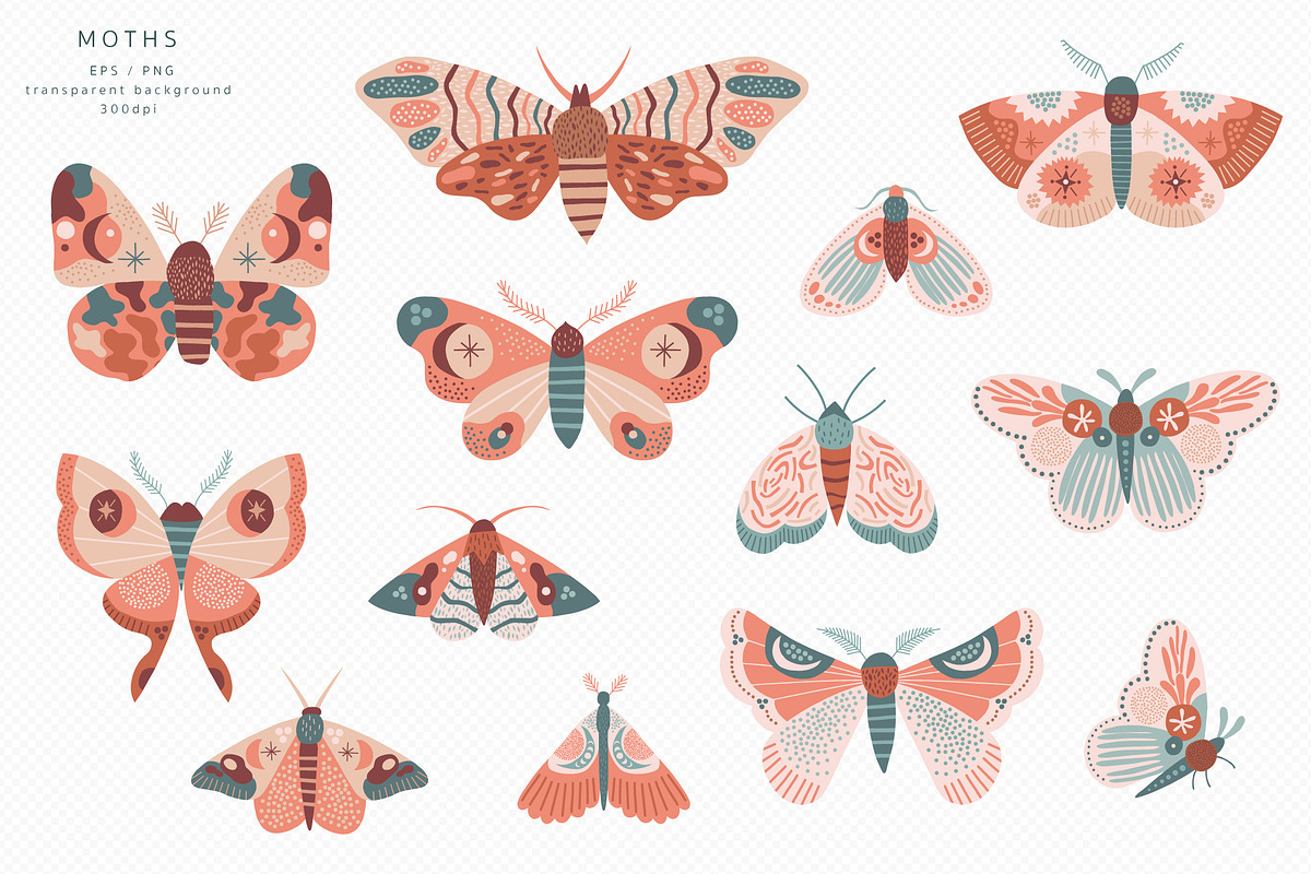 Moon Garden pattern & clipart, a Pattern Graphic by @olga.angelloz (Photo 7 of 16)