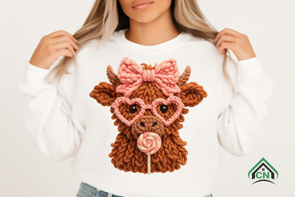 Yarn Highland Cow Coquette Valentine, an Illustration by Craft Nest (Photo 4 of 7)