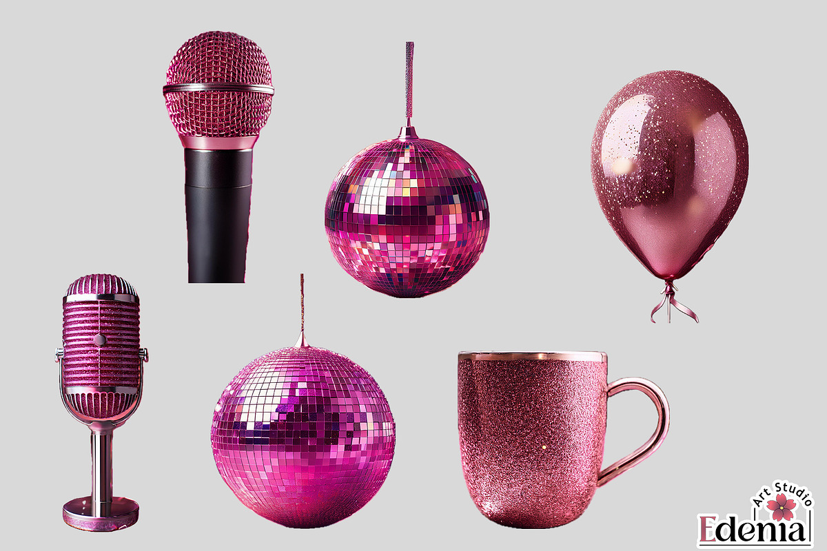 Pink Glitter Party Cliparts, a Seasonal Illustration by EdeniaArtStudio (Photo 5 of 5)